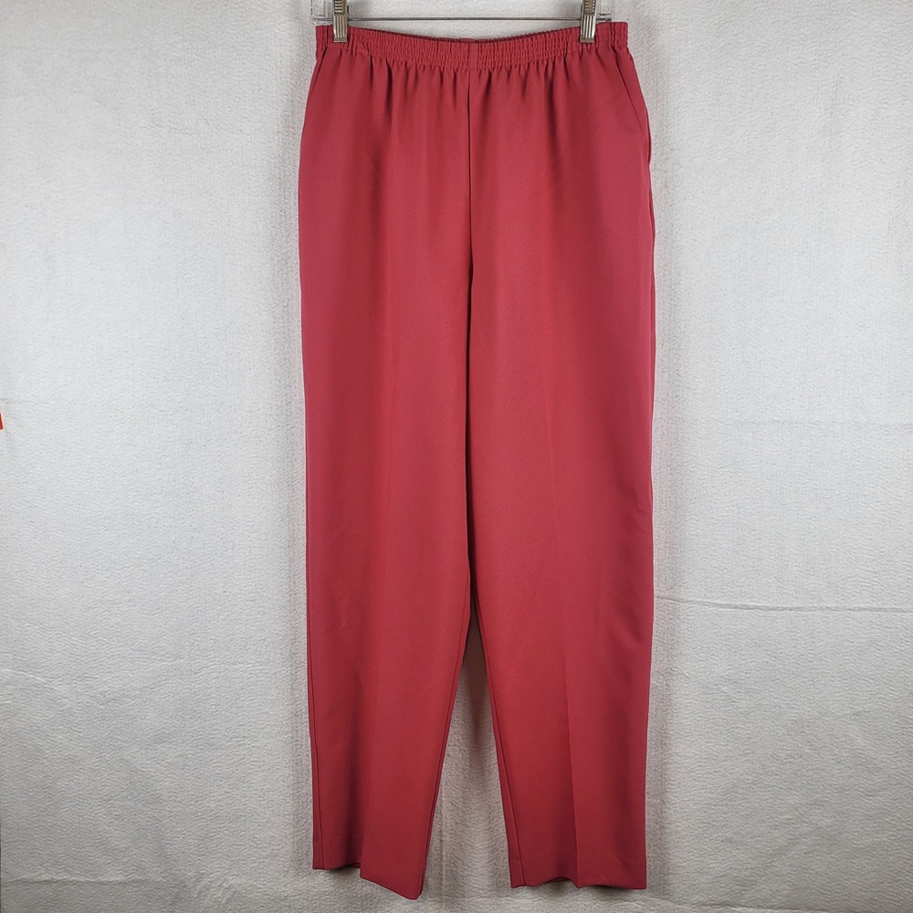 Alfred Dunner Women's Red Elastic Waist Pants Size 12 Polyester Made in USA